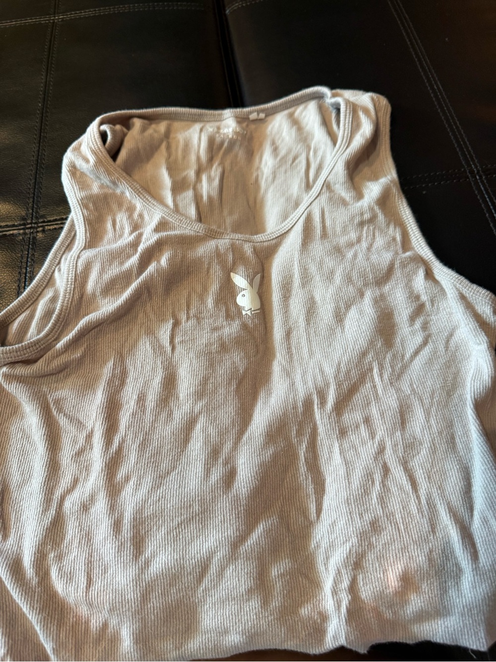 PLAYBOY Light Beige Ribbed Tank Top with White Bunny Logo